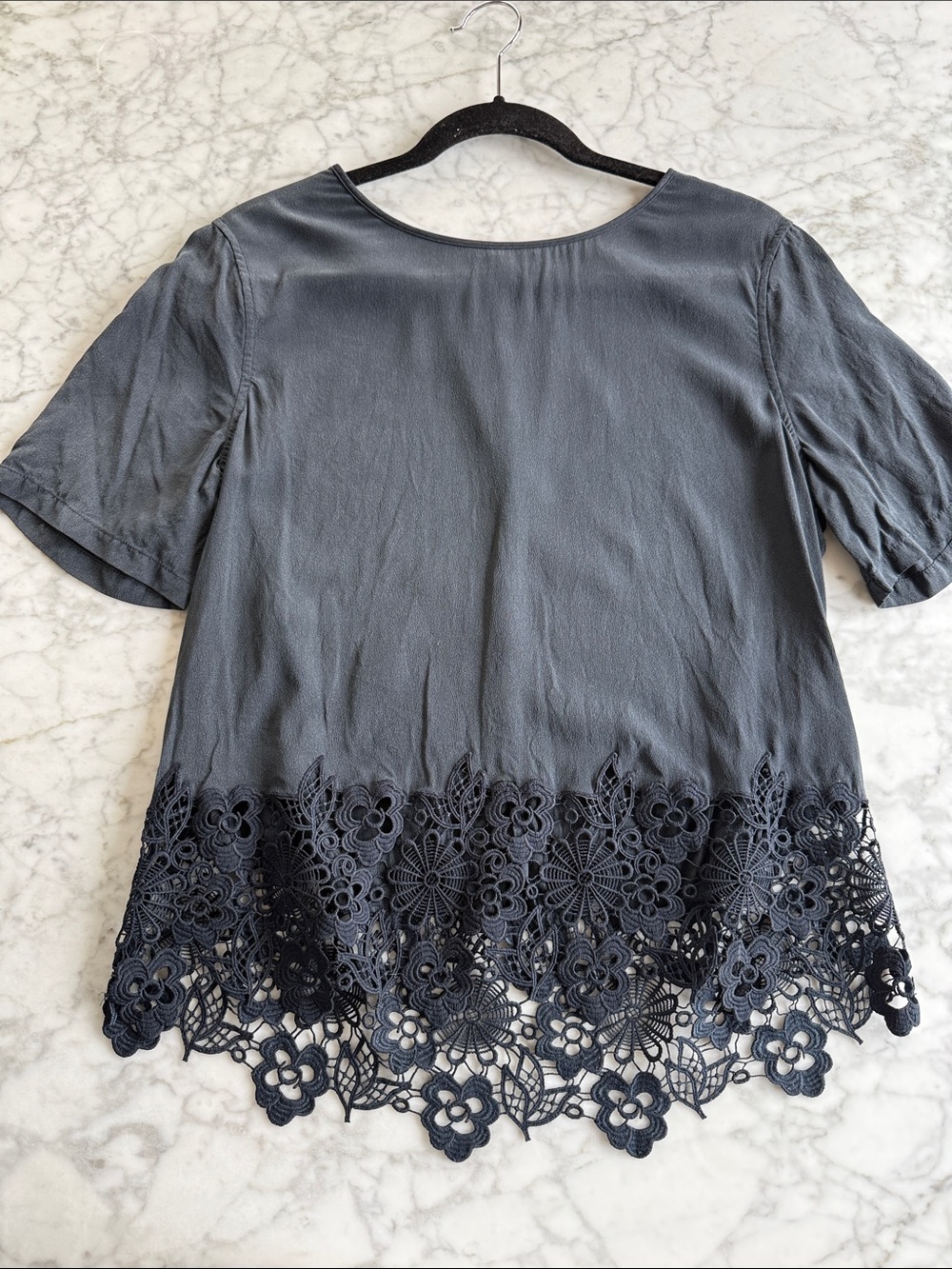 100% Silk Blouse with Floral Hem
